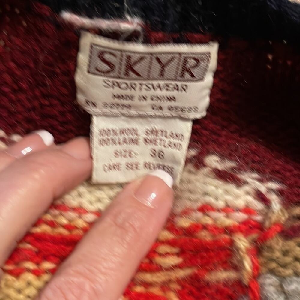 Vintage 80s Cardigan Sweater 100% Shetland Wool Animal Motif Women's Small - Picture 8 of 9